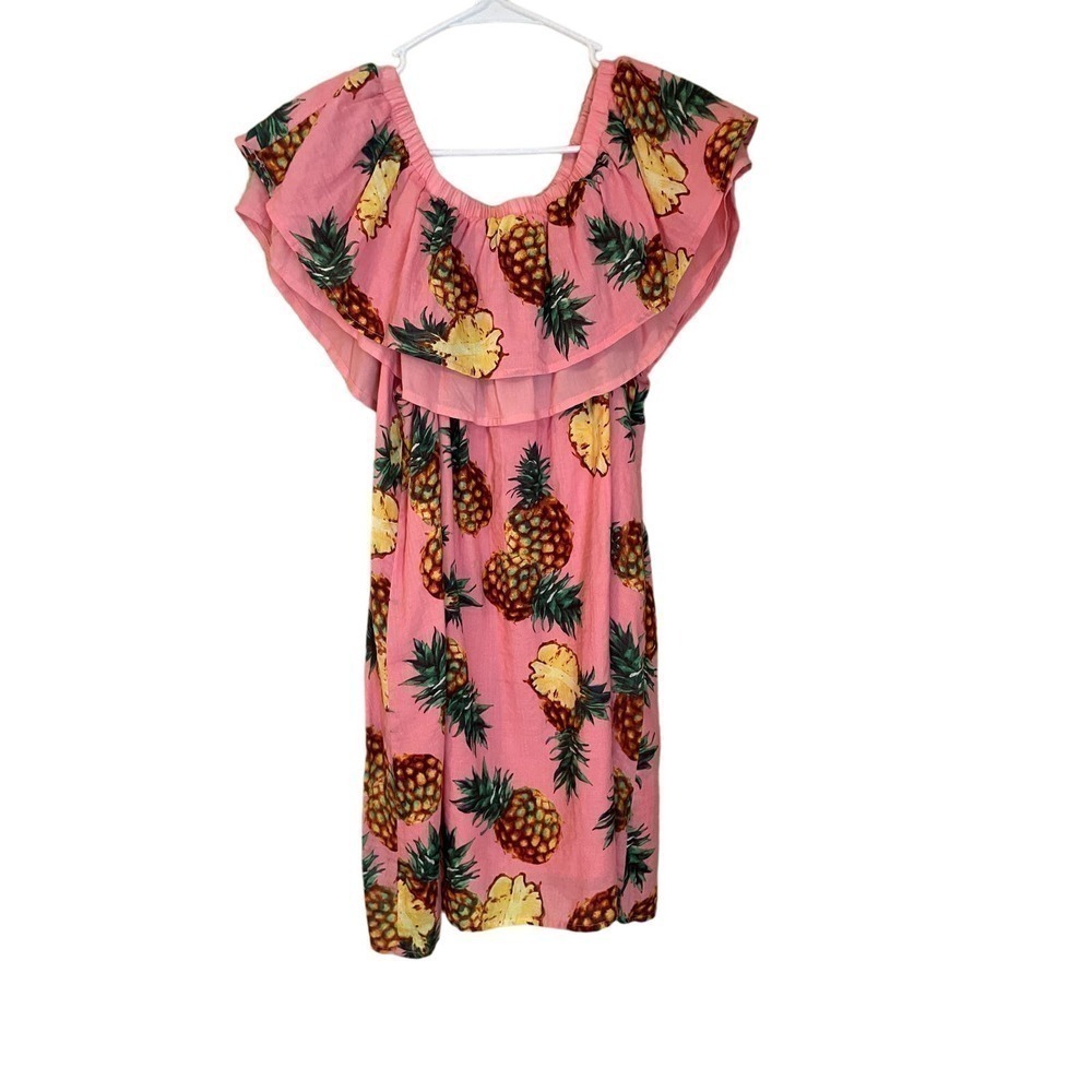 Umgee Off the Shoulder Pineapple & Pink Lined Cotton Mini Dress Festival Summer